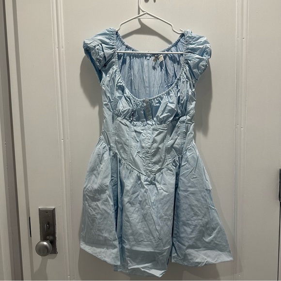 House of CB Nala Dress Light Blue Puffer Sleeve Mini Summer - Picture 6 of 10